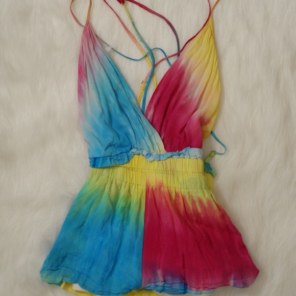 Tie-Dye Romper Colorful Jumpsuit w/ Open Back - Picture 12 of 13